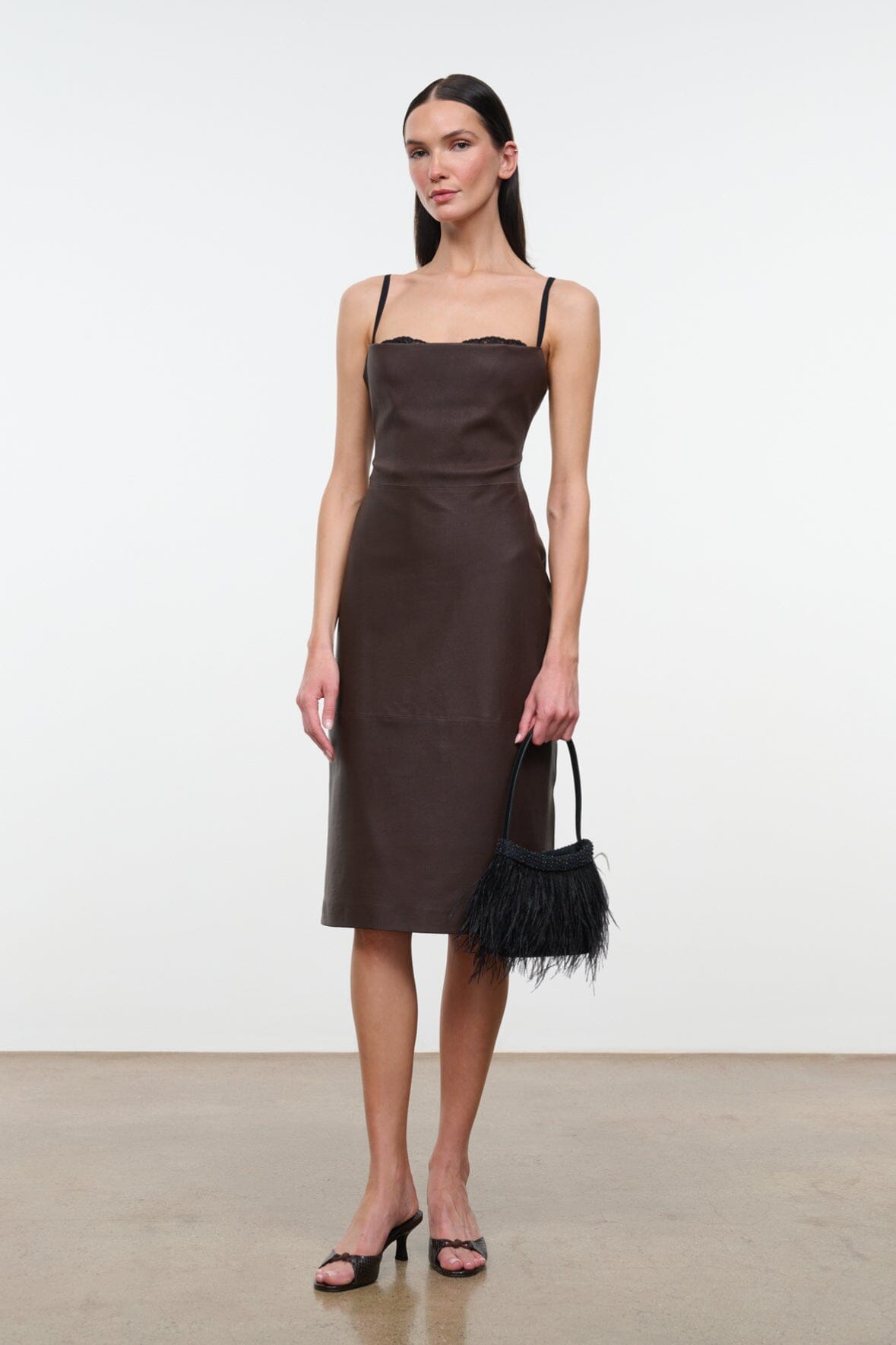 EVANGELINE LEATHER MIDI DRESS | EARTH