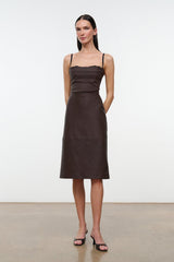 EVANGELINE LEATHER MIDI DRESS | EARTH