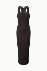 NYRA sleeveless fitted sheath dress, dark Earth, scoop neckline