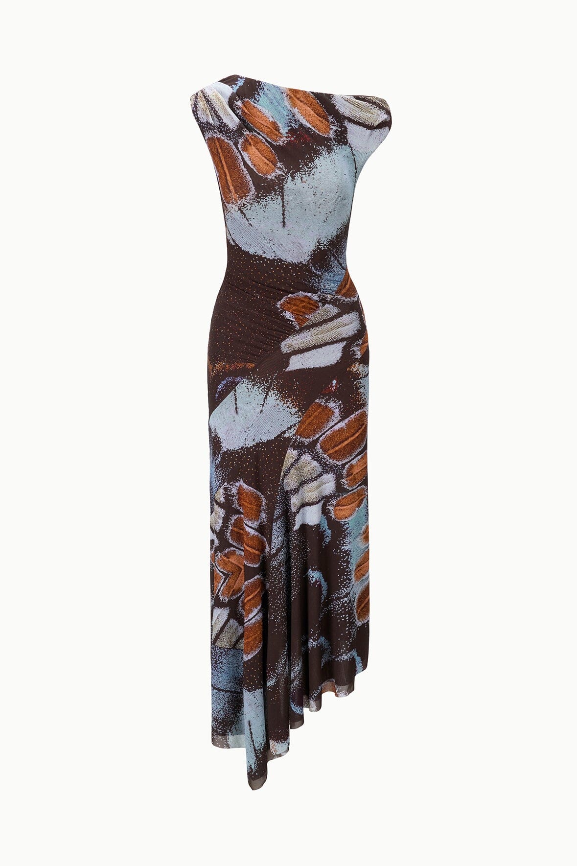 AMARIS butterfly-print dress with asymmetrical draped skirt