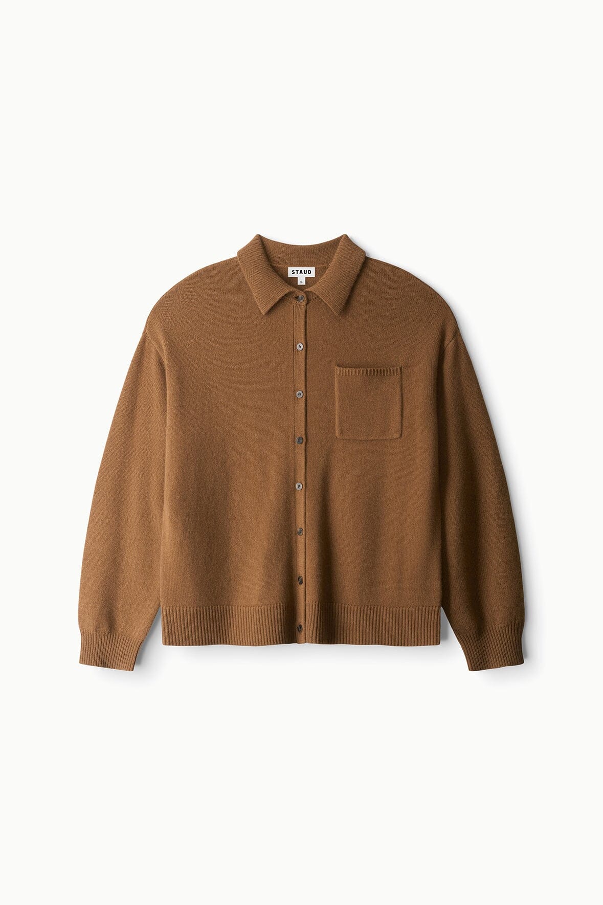 Cashmere cardigan in cigar brown, button-front with chest pocket and ribbed cuffs