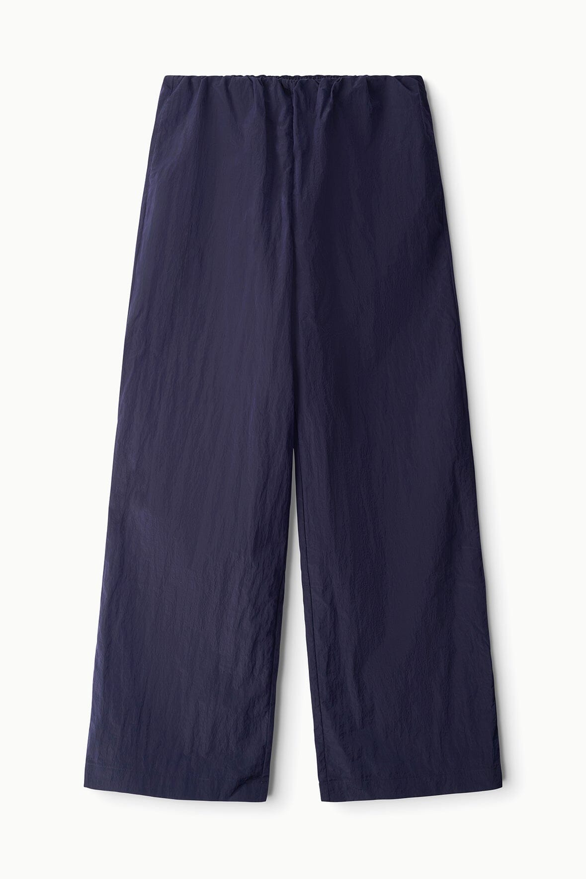 FLO pants in dark navy flat lay, wide-leg cut with elastic waistband
