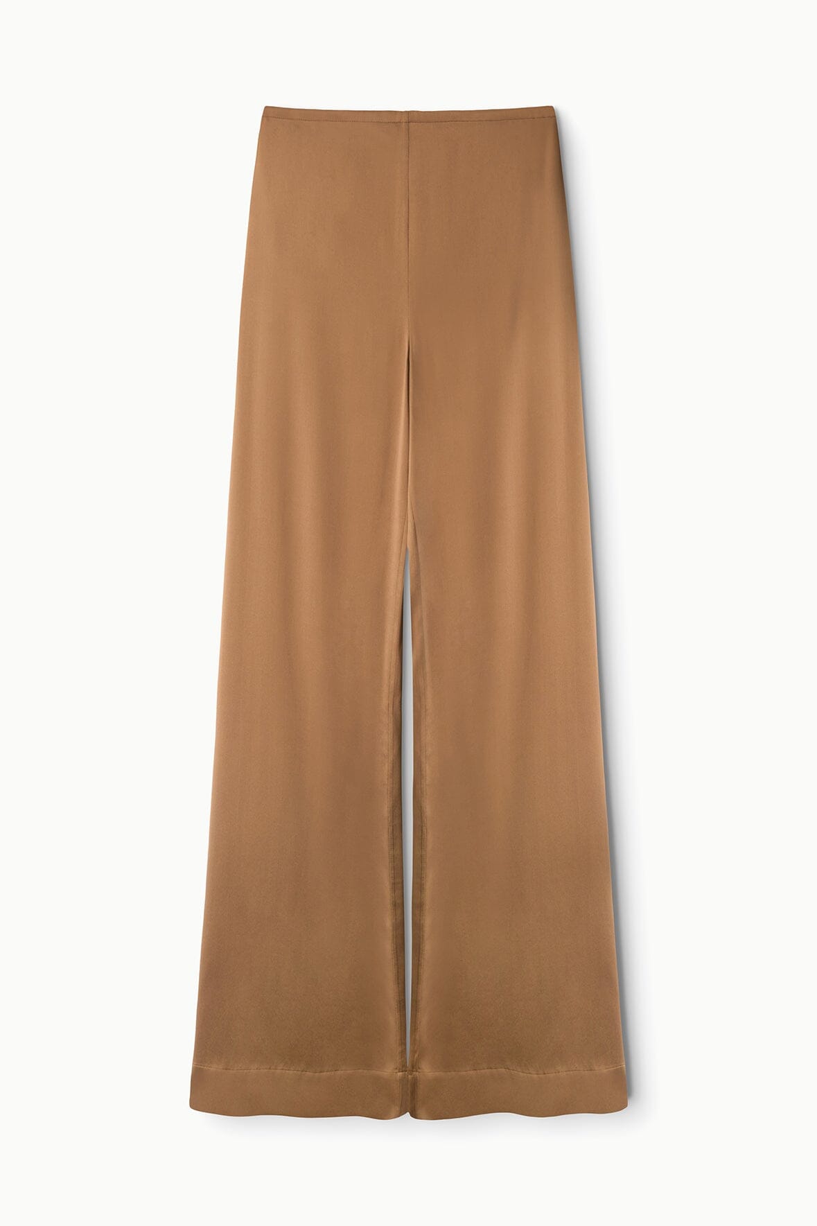 Cigar brown silk wide-leg pants with center seam