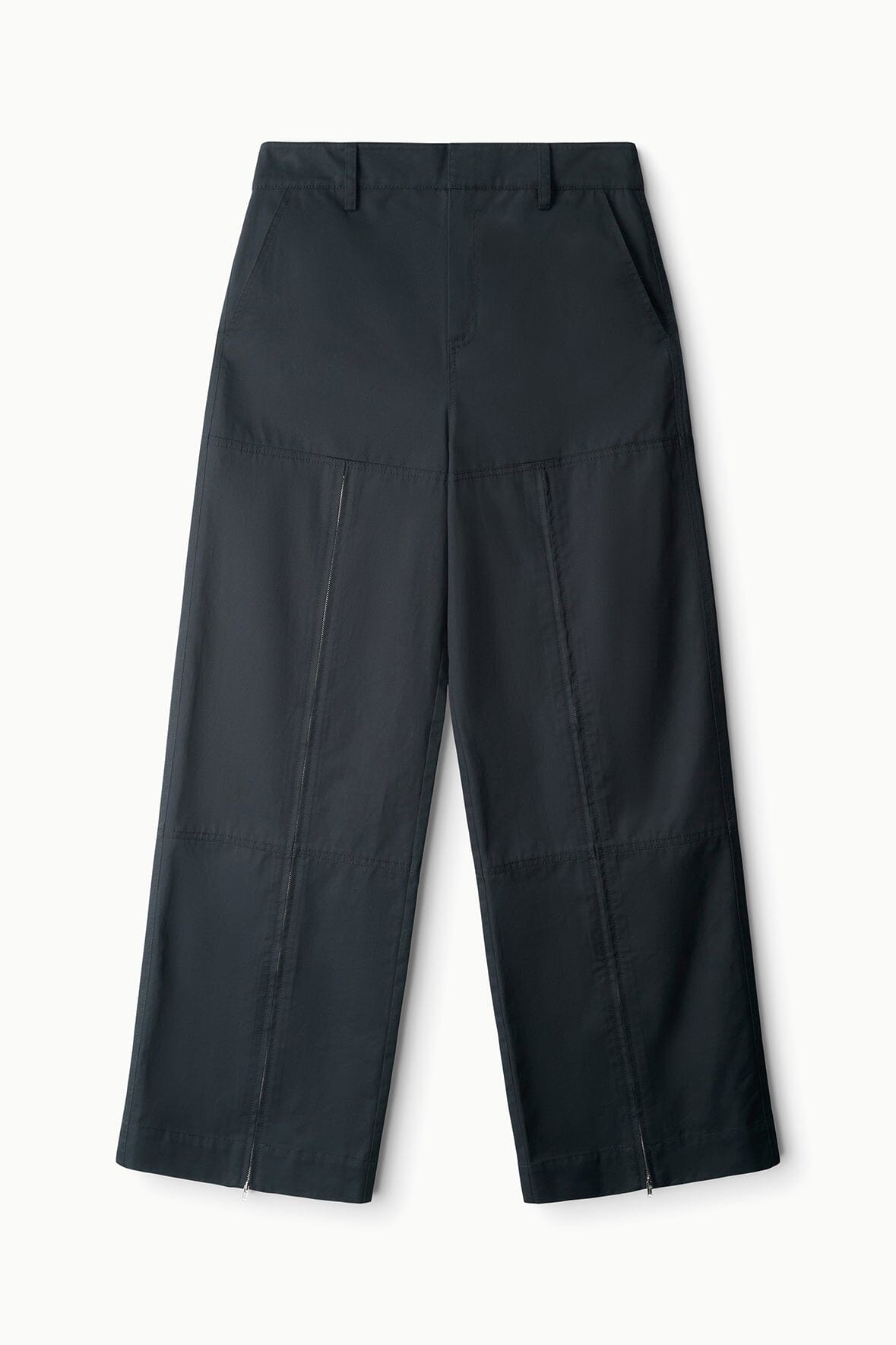 Black wide-leg pants with belt loops and front creases