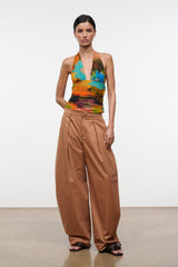ALESSANDRA halter top, multicolor floral print with ruched front and deep V