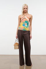 Floral multicolor camisole top with spaghetti straps and V-neck, abstract flower print