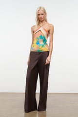 Floral multicolor camisole top with spaghetti straps and abstract flower print, side view