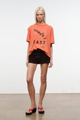 Orange relaxed crew-neck T-shirt with 'NOWHERE FAST' front graphic print