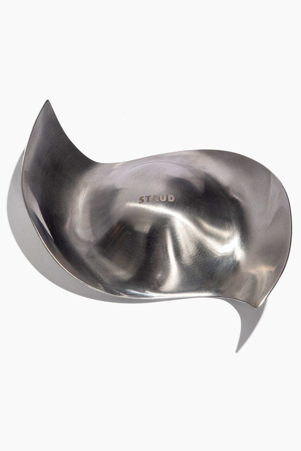 Silver metal ashtray with sculpted bowl and pointed rim