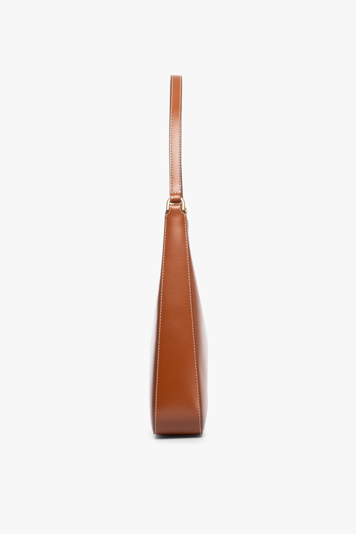 Tan leather-look hobo bag with top handle, side view
