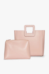 Blush leather tote bag with small matching pouch accessory