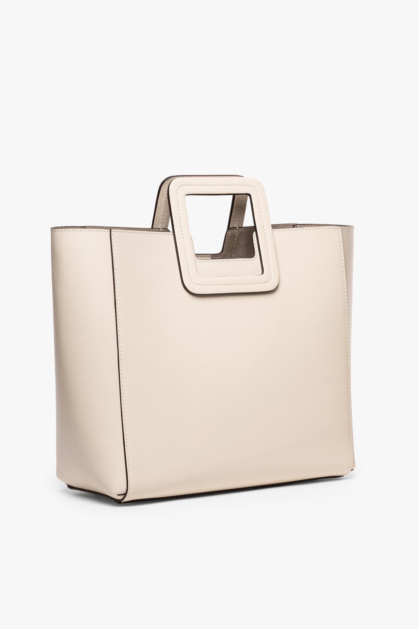 Cream leather structured tote with top handle