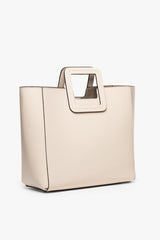 Cream leather structured tote with top handle