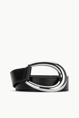 Black 30mm wrap belt with silver-tone double O-ring buckle