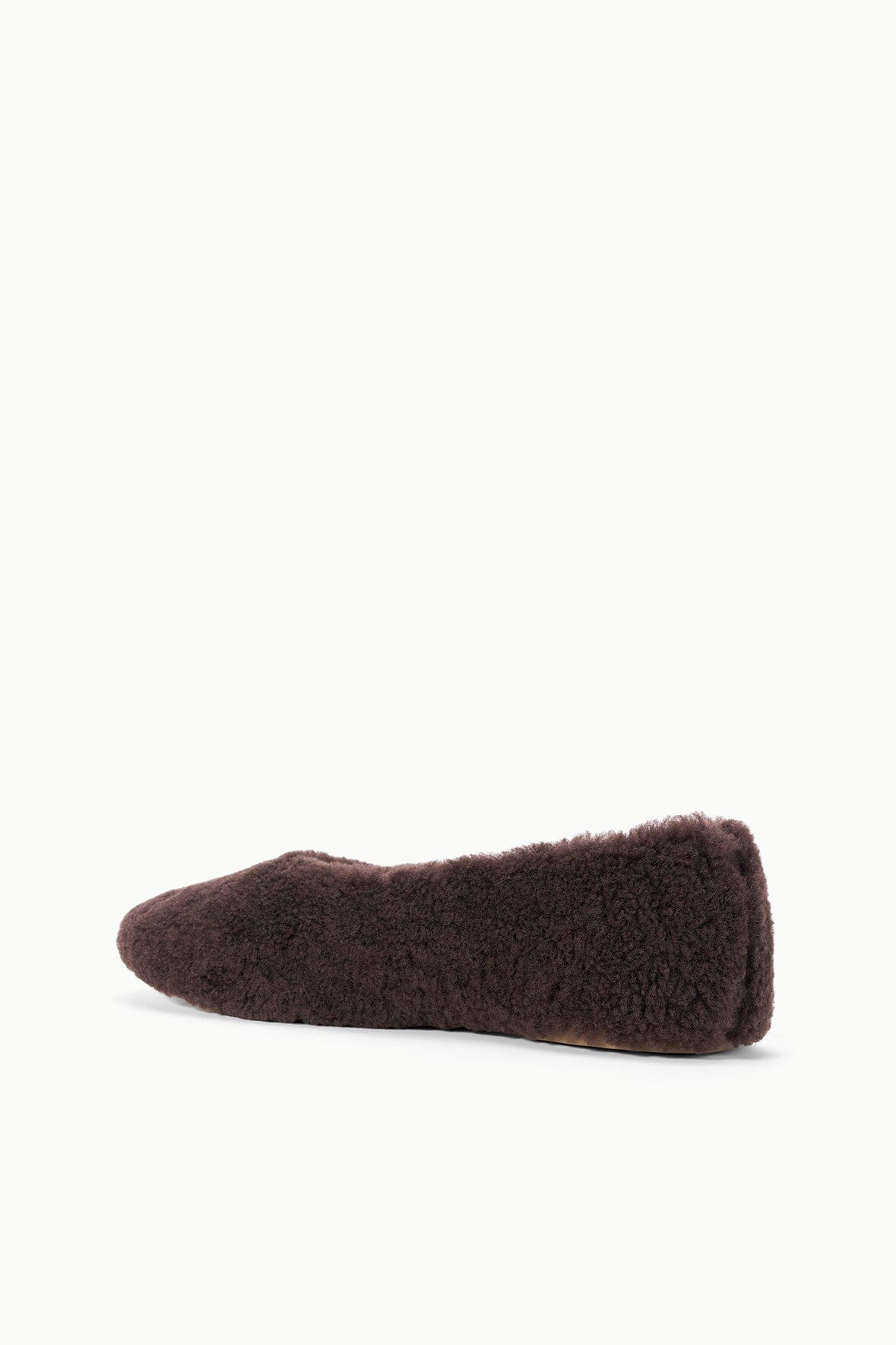 Espresso shearling ballet flat with rounded toe and short slip-on design