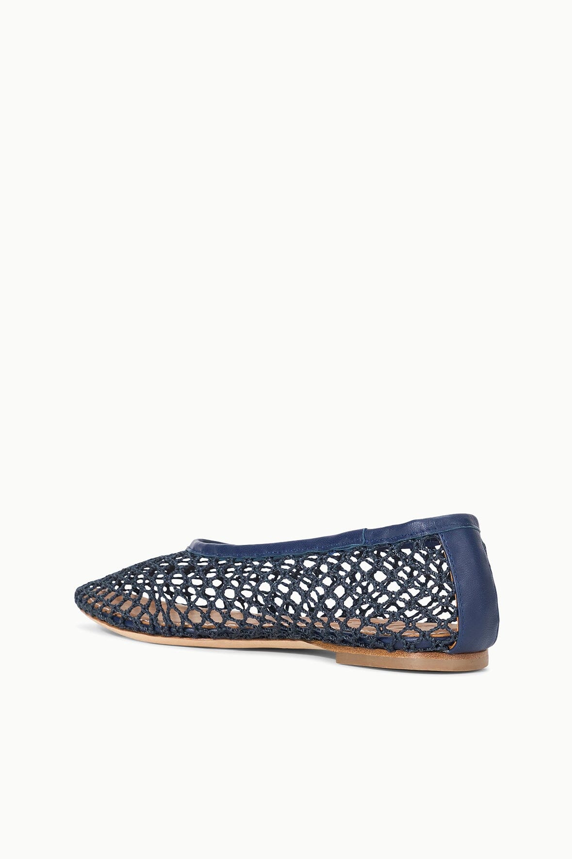 Navy mesh ballet flat angled view showing low sole and back opening