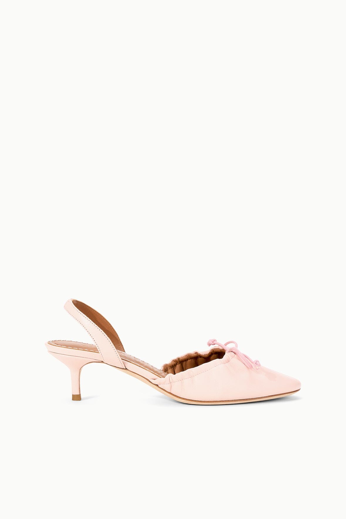 Pink ballet slingback heels with bow detail and slim heel.
