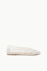 Light cream paper netting ballet flat with knit-mesh texture and cushioned lining.