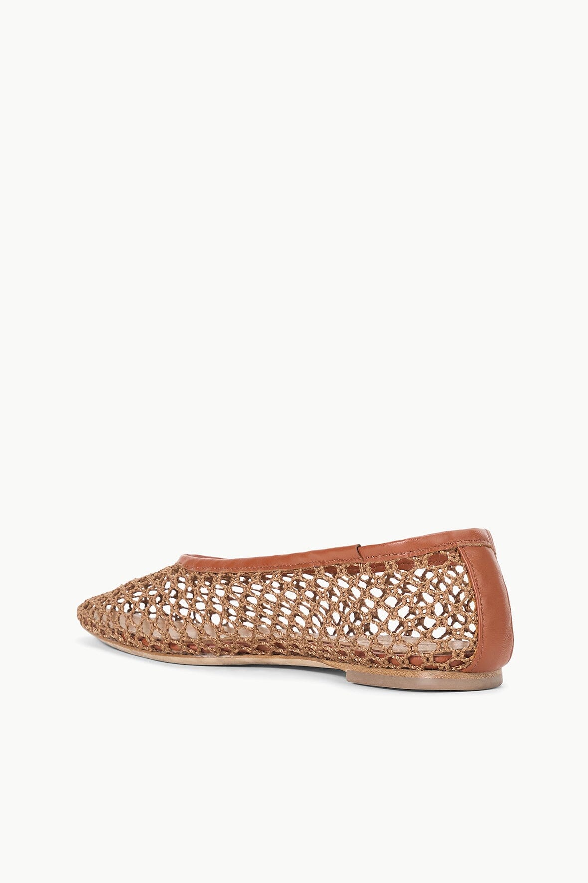 Tan mesh ballet flat with low profile sole and rounded toe