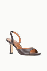 Espresso brown slingback heeled sandals with open toe and slim stiletto heel