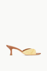 Natural raffia mule sandals with open toe and low block heel