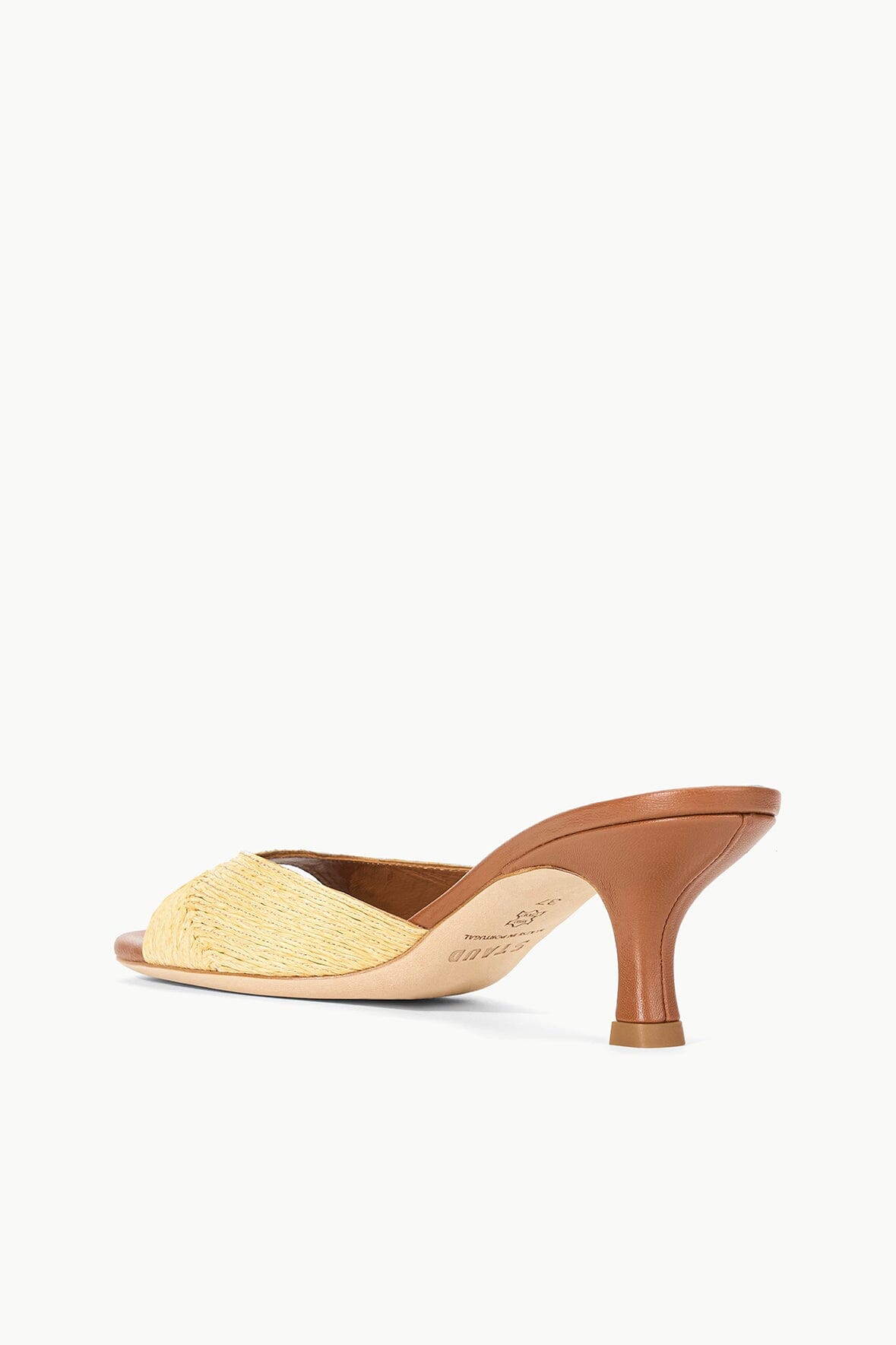Natural raffia mule sandals, open toe, medium low block heel