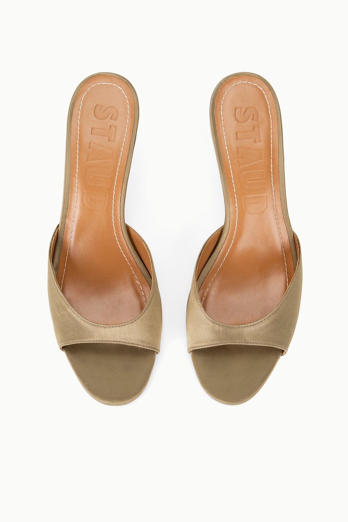 BRIGITTE satin mule, truffle brown open-toe slides, pair top view