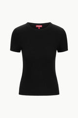 Black crew-neck short-sleeve cashmere tee, slim fit