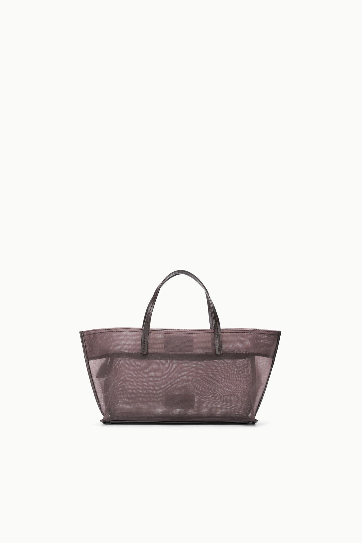 Mini mesh tote front panel with embossed logo patch, espresso-brown
