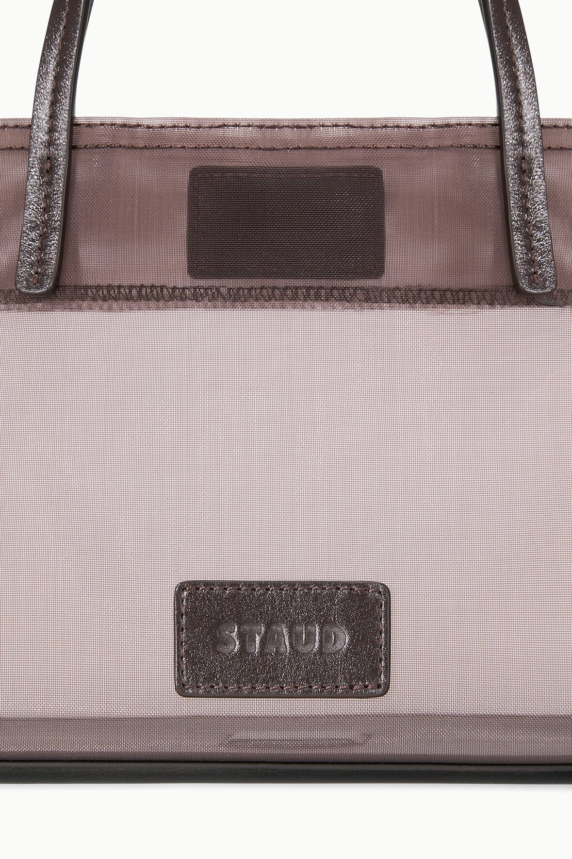 Mini mesh tote with zip closure and inner pocket, espresso-brown mesh