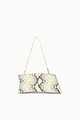 White snake-pattern shoulder bag with chain strap, flat top edge