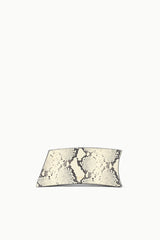 White snake-pattern shoulder bag, structured top with wide opening