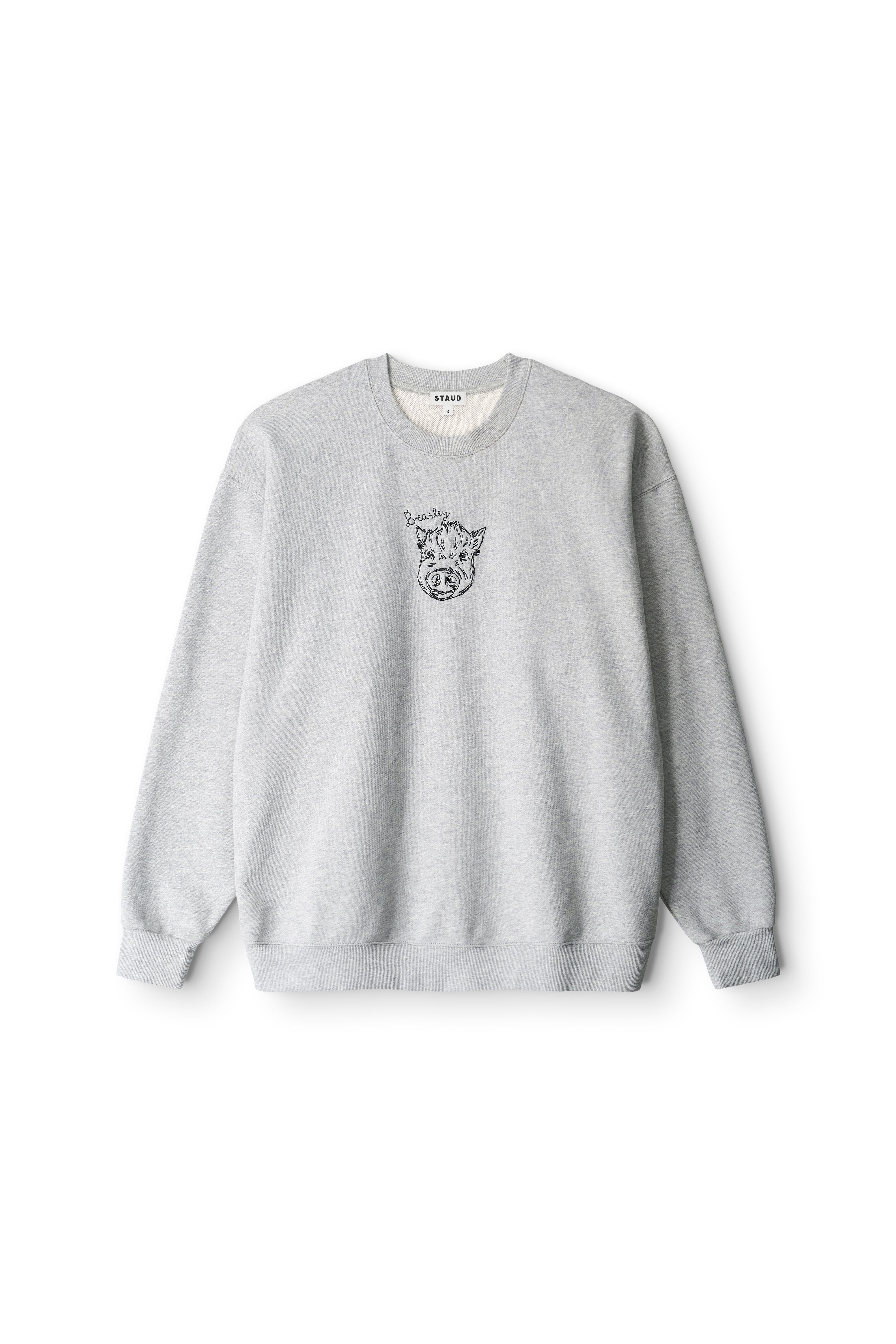 Grey oversized sweatshirt with single animal face line-art graphic on chest