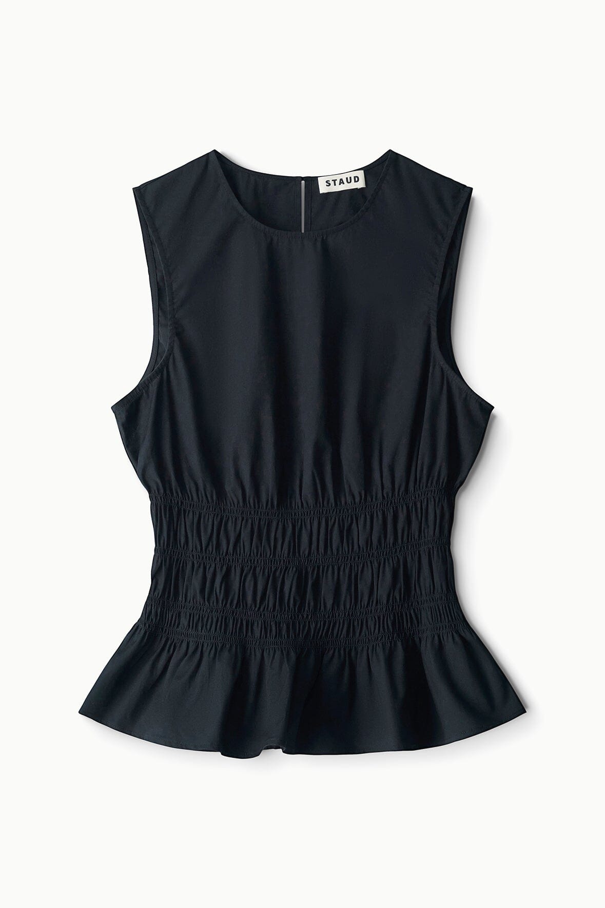 Culver peplum top, sleeveless black with crew neck and elastic waist