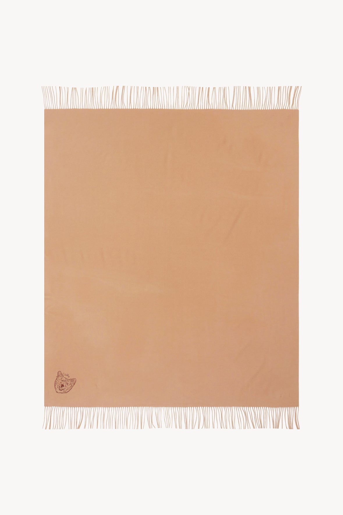 Camel cashmere blanket square with thin fringe border