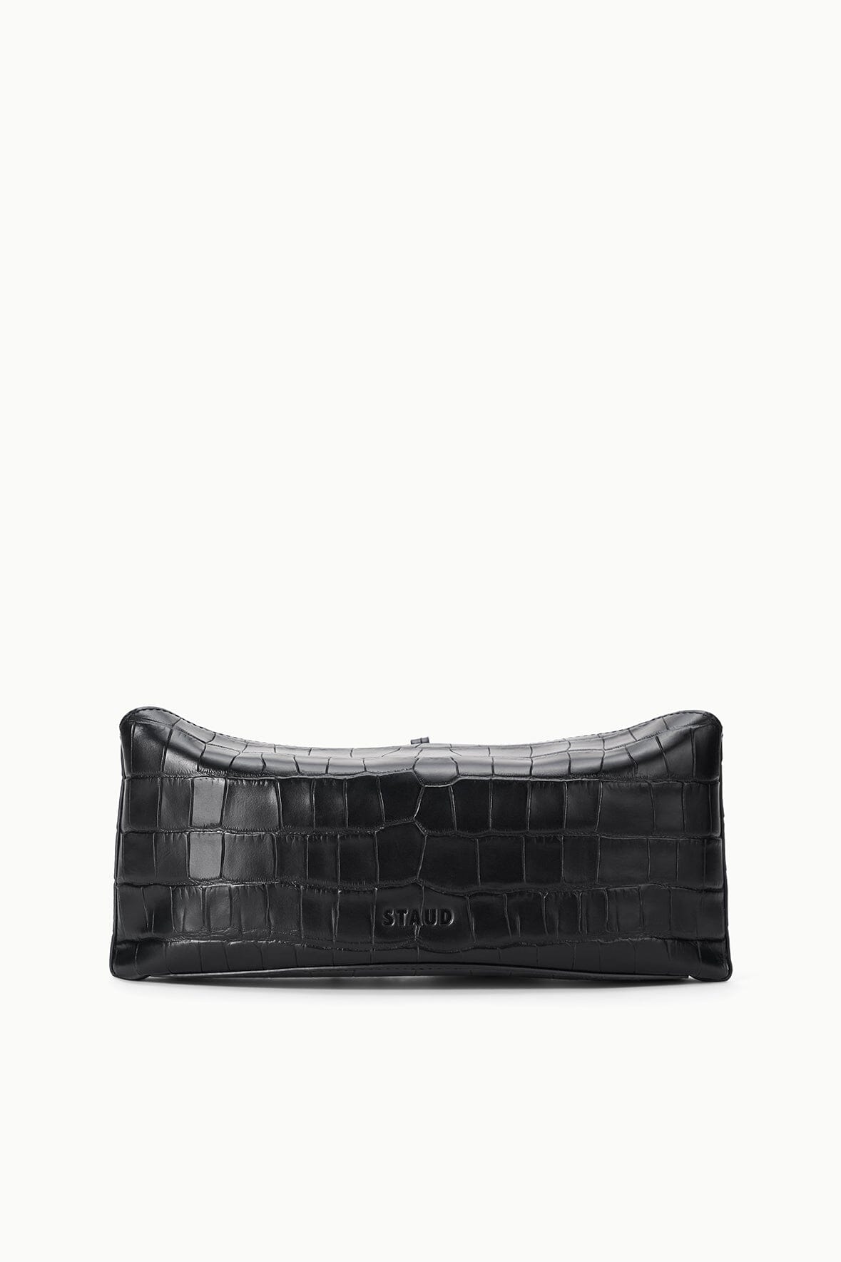 Black croc-embossed EVE clutch with front logo and top zip