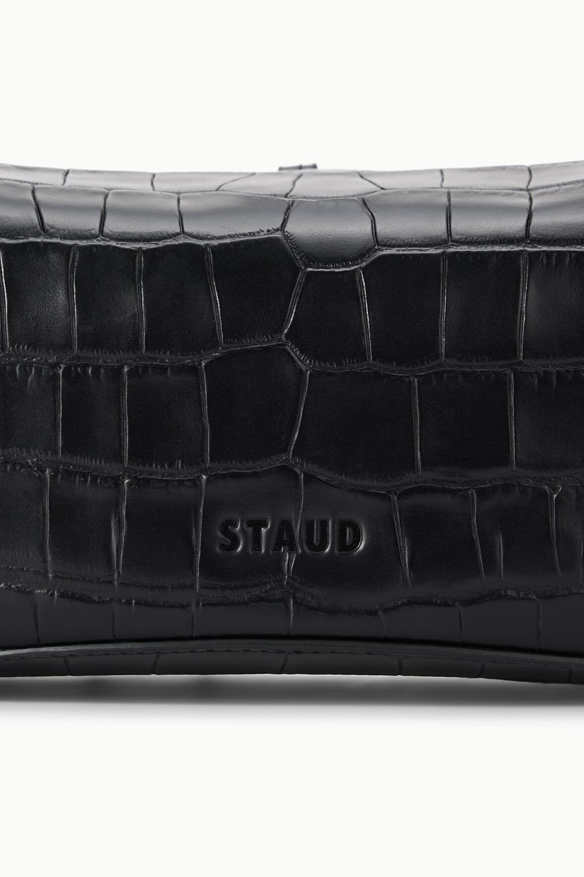 Black croc-embossed clutch with STAUD front logo
