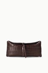 EVE croc-embossed clutch bag in espresso brown, front tie closure