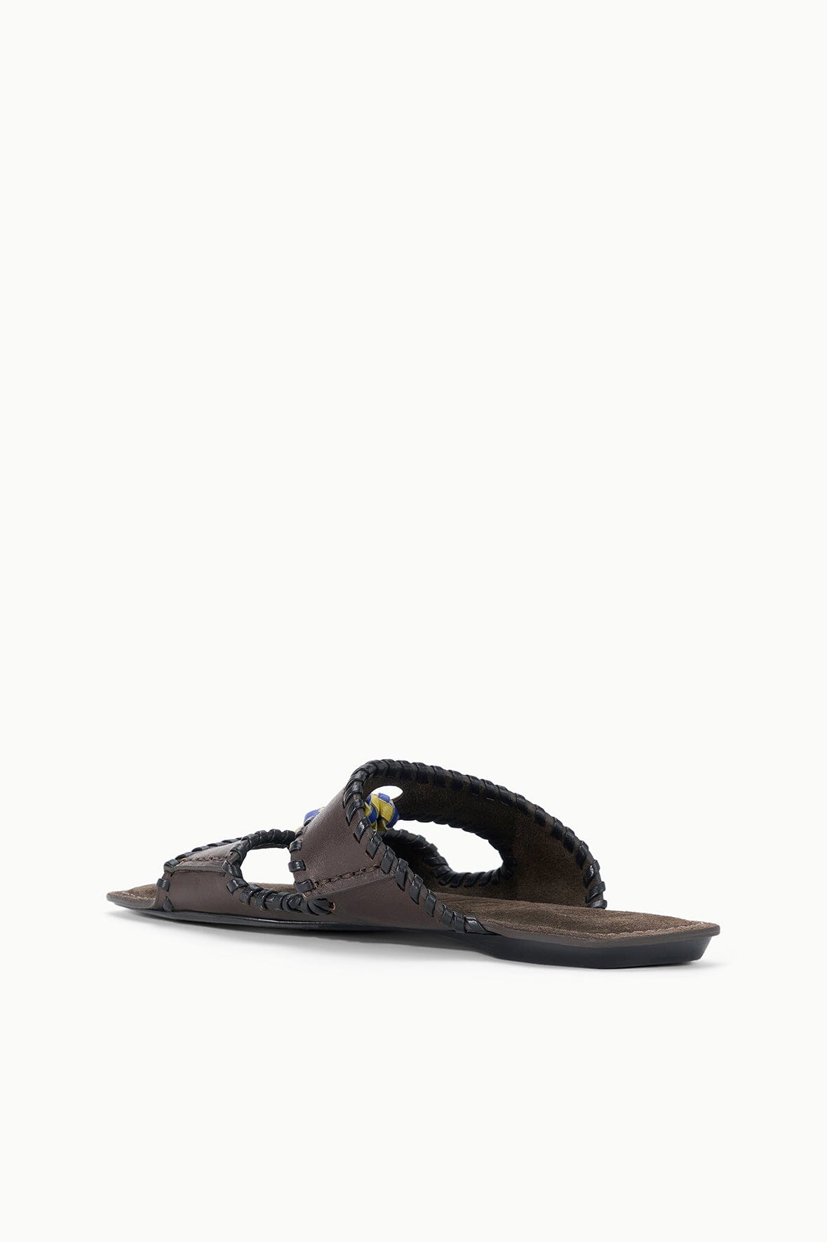 Espresso-brown thong-style slide sandals with braided straps and open toe