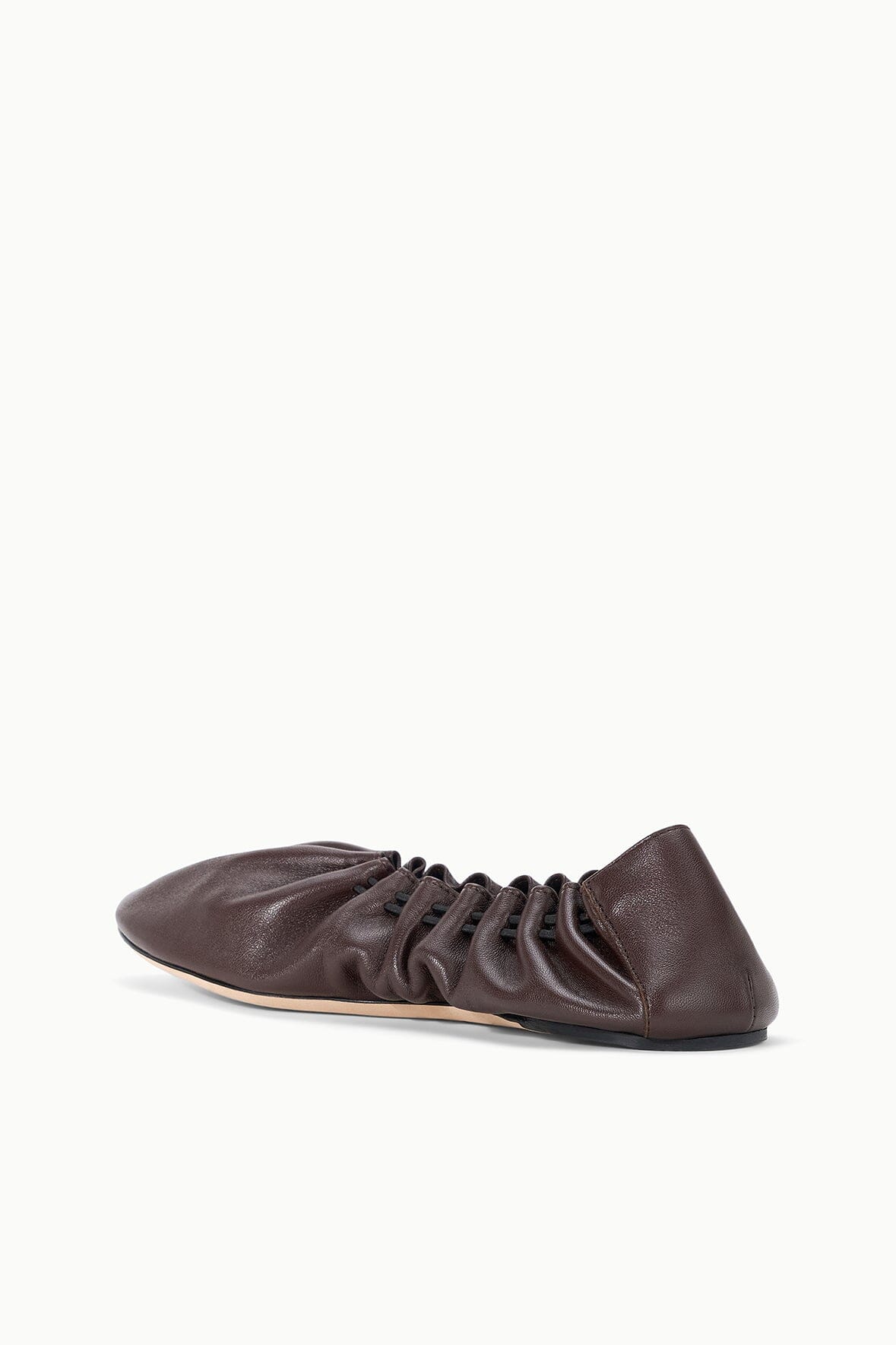 Espresso-brown flat lace-up shoe, angled side view