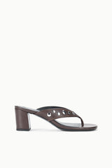 Dark brown studded thong heel mule with chunky block heel