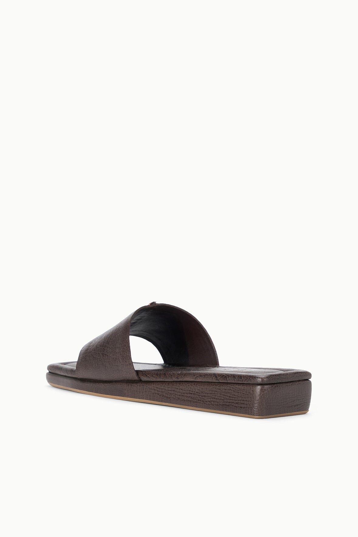 Dark espresso brown leather platform slide sandal with open toe
