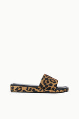 Cheetah-print platform slide sandal with black footbed