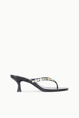 FREJA black kitten-heel sandals with pearl-bead strap and toe thong