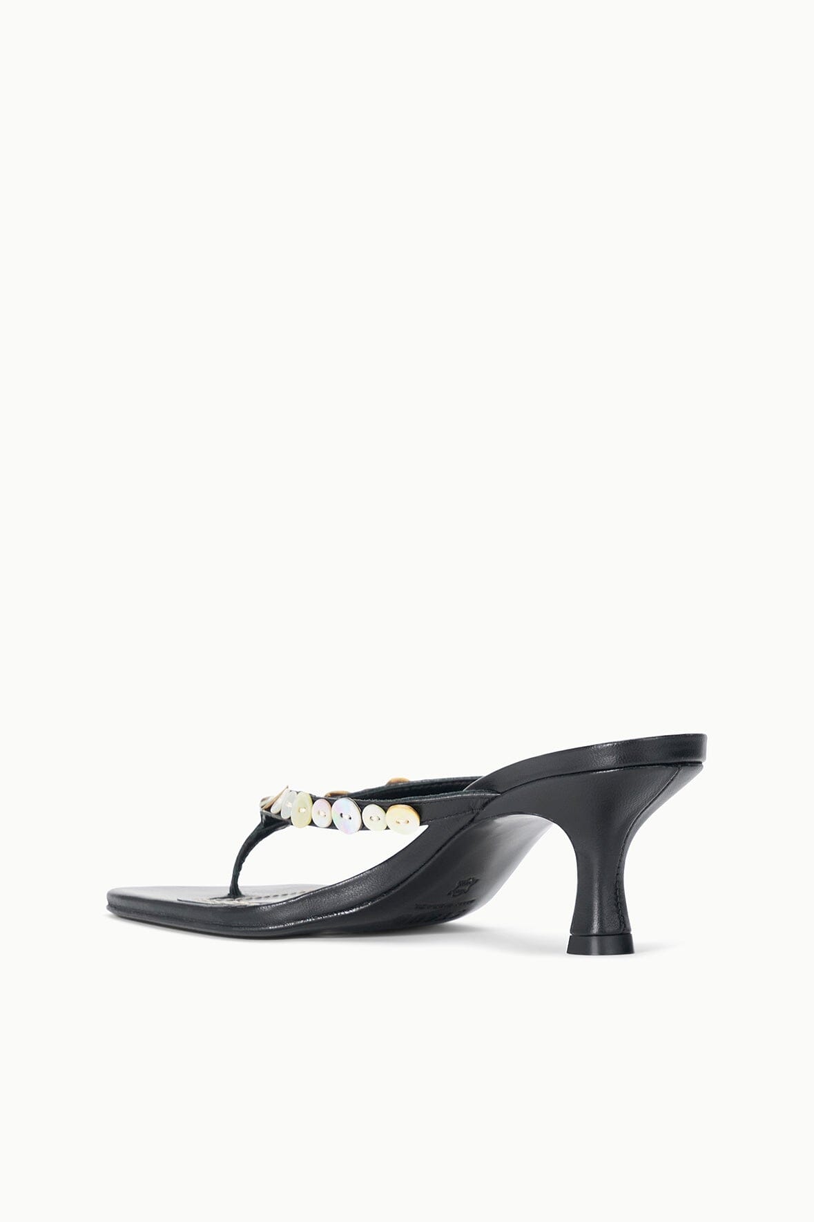 FREJA black kitten-heel sandals with pearl-bead embellishment on the thong strap