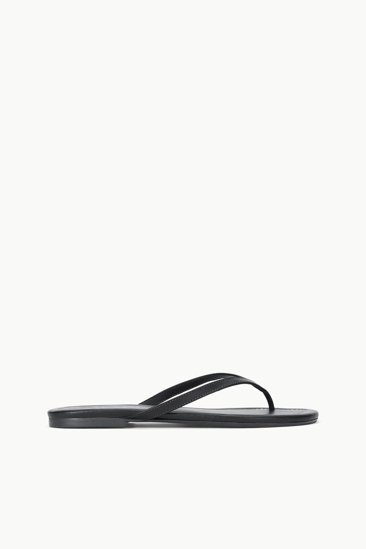 Black thong sandals with slim straps and cushioned footbed