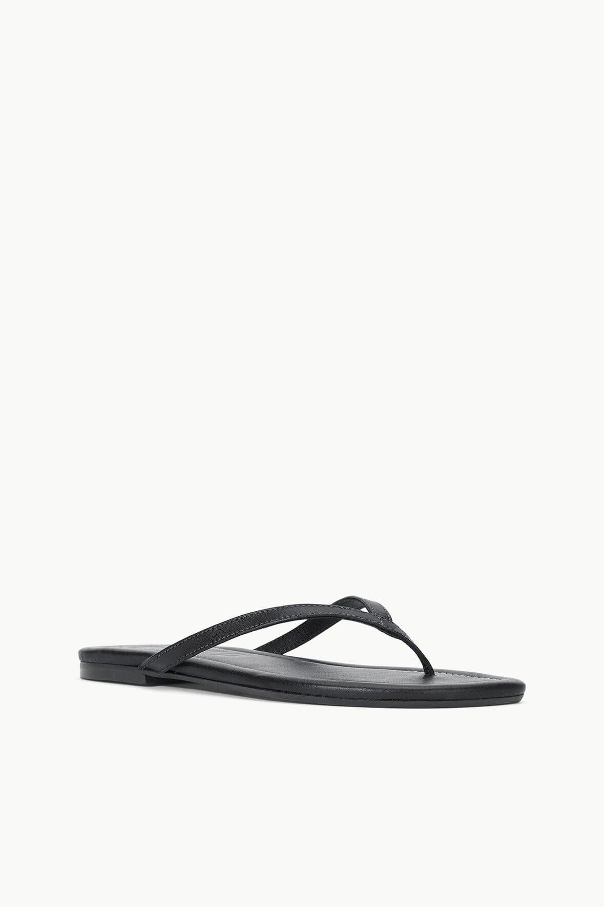 Black thong sandals with V-cut strap and flat rubber sole