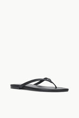 Black thong sandals with V-cut strap and flat rubber sole