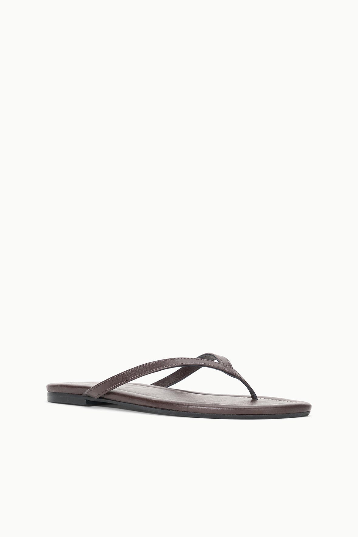 Espresso brown thong sandals with double narrow straps and stitched trim