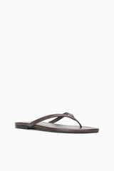 Espresso brown thong sandals with double narrow straps and stitched trim